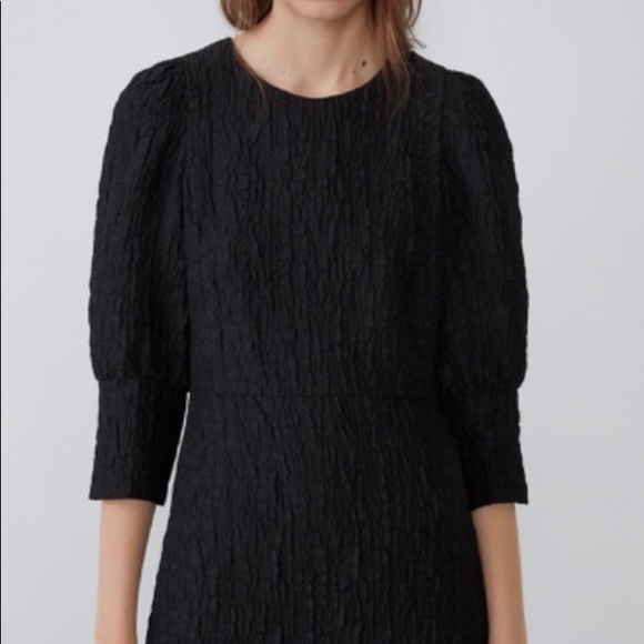 Zara Mini Dress Black A-Line Ruffle 3/4 Sleeve NWT - Picture 3 of 6
